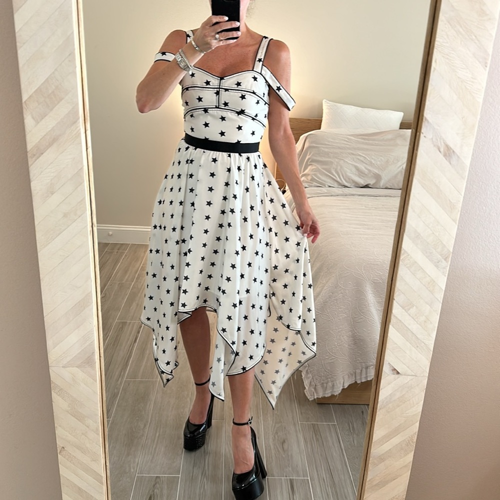 Self-Portrait White and Black Star Midi Dress